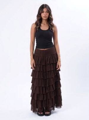 THE Brown Ruffle Maxi skirt