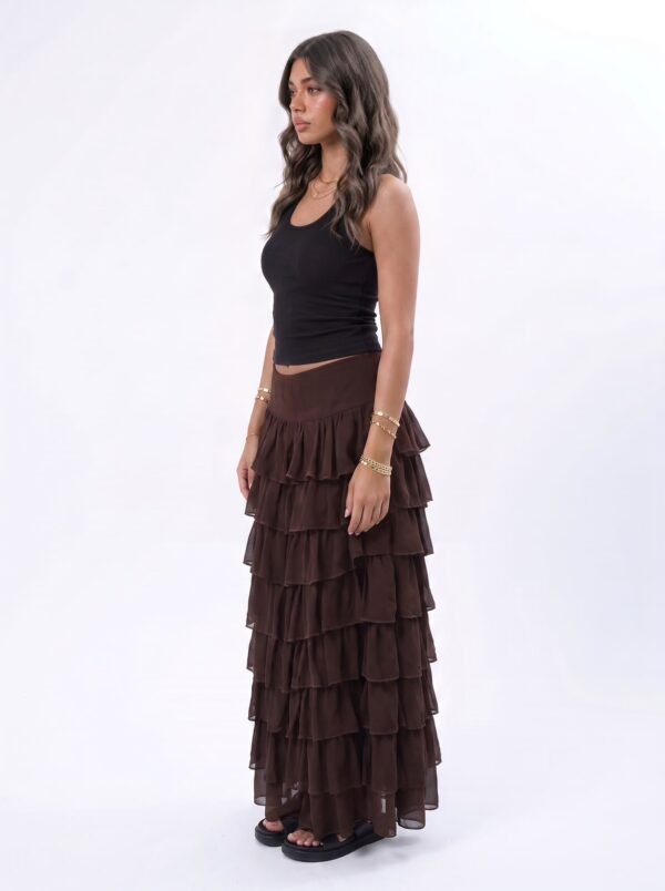 THE Brown Ruffle Maxi skirt